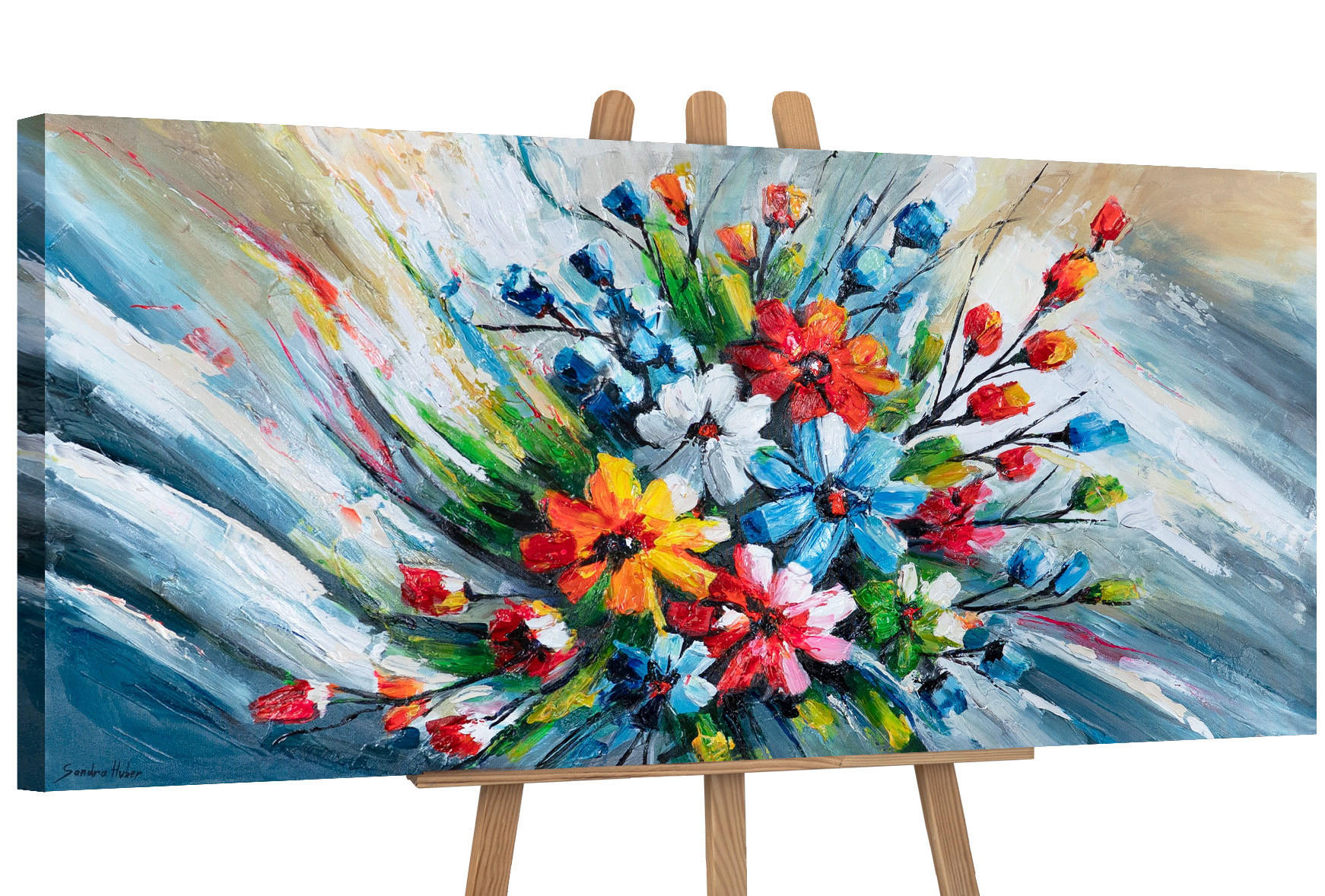 GEMÄLDE Heller Strauß auf Keilrahmen 115x50 cm - Multicolor, Holz (115/50cm) - YS-art gallery