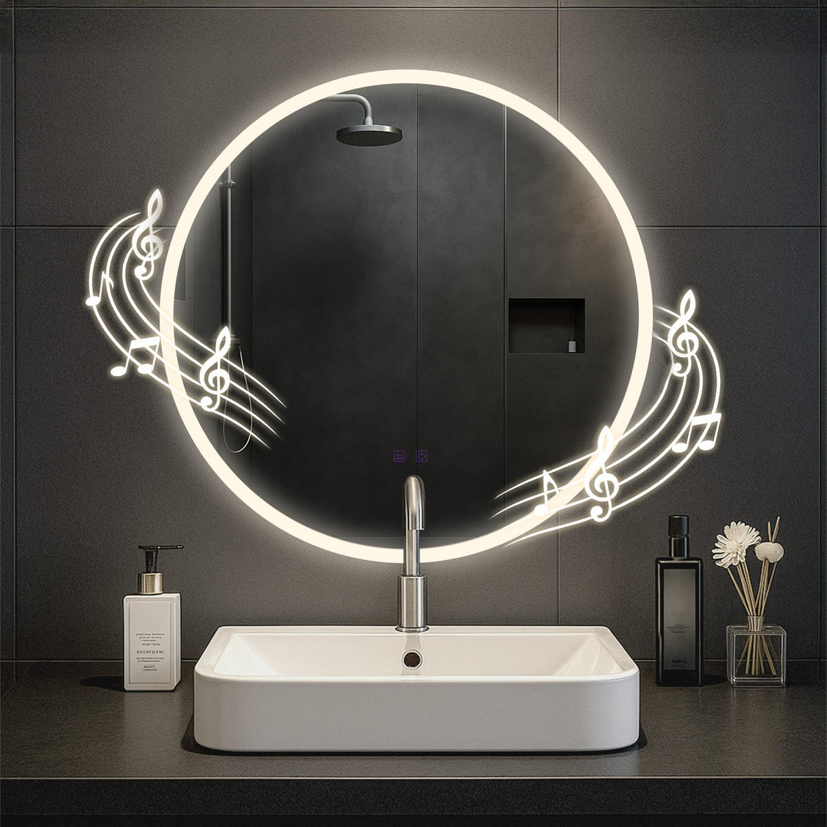 BADSPIEGEL Linz 70 Bluetooth 70x3,5x70cm Glas Klarglas Badezimmerspiegel - Klar, Glas (70/70/3.5cm) - DELUKE