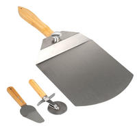 PIZZASCHIEBER 3er Set, aus Edelstahl mit Bambusgriff - Grau, Metall (60.5/1.5/25.5cm) - eluno