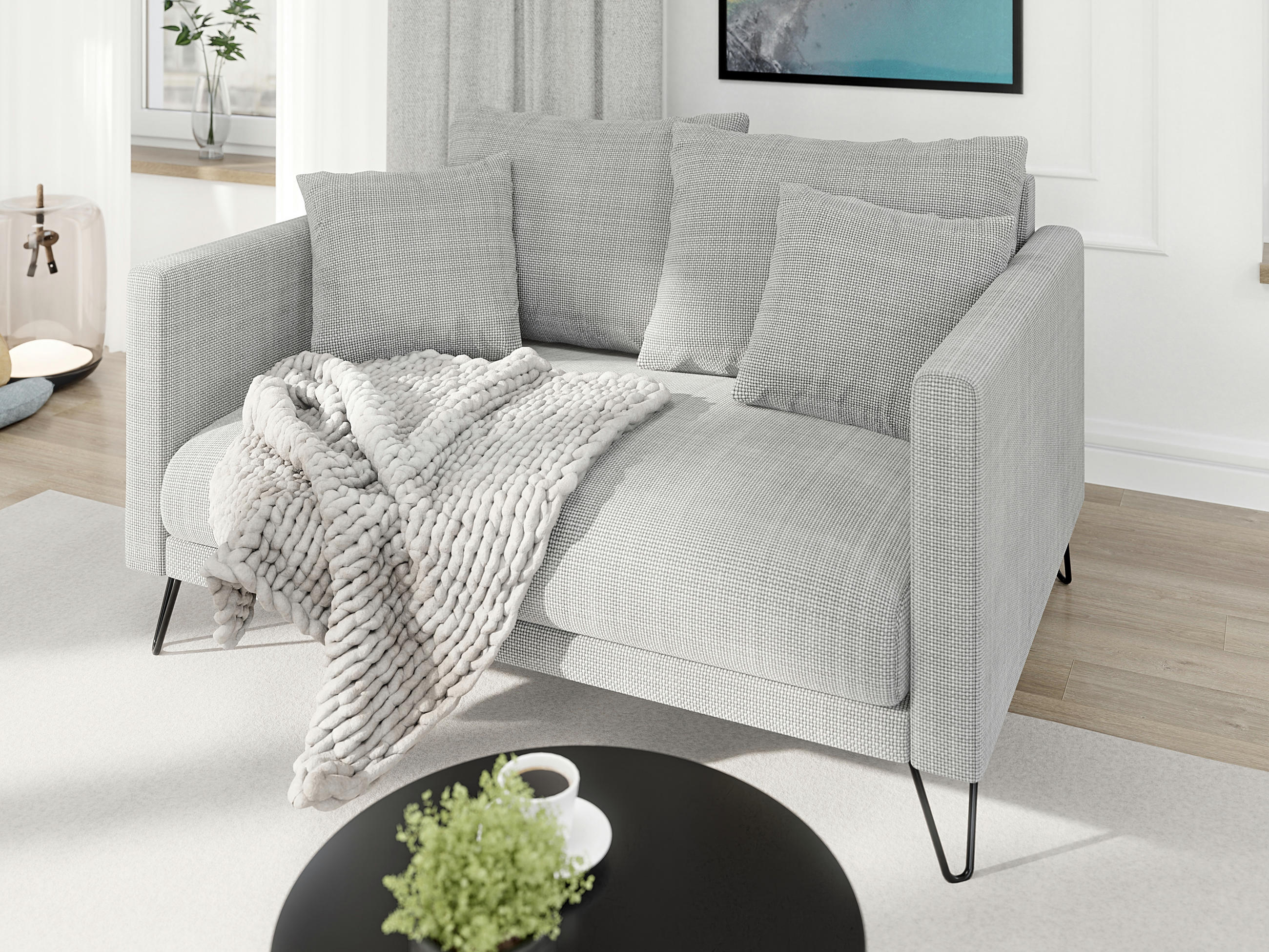 2-SITZER-SOFA Harmony Hellgrau Chenille - Hellgrau/Schwarz, Holz/Textil (140/85/100cm) - S-Style Möbel