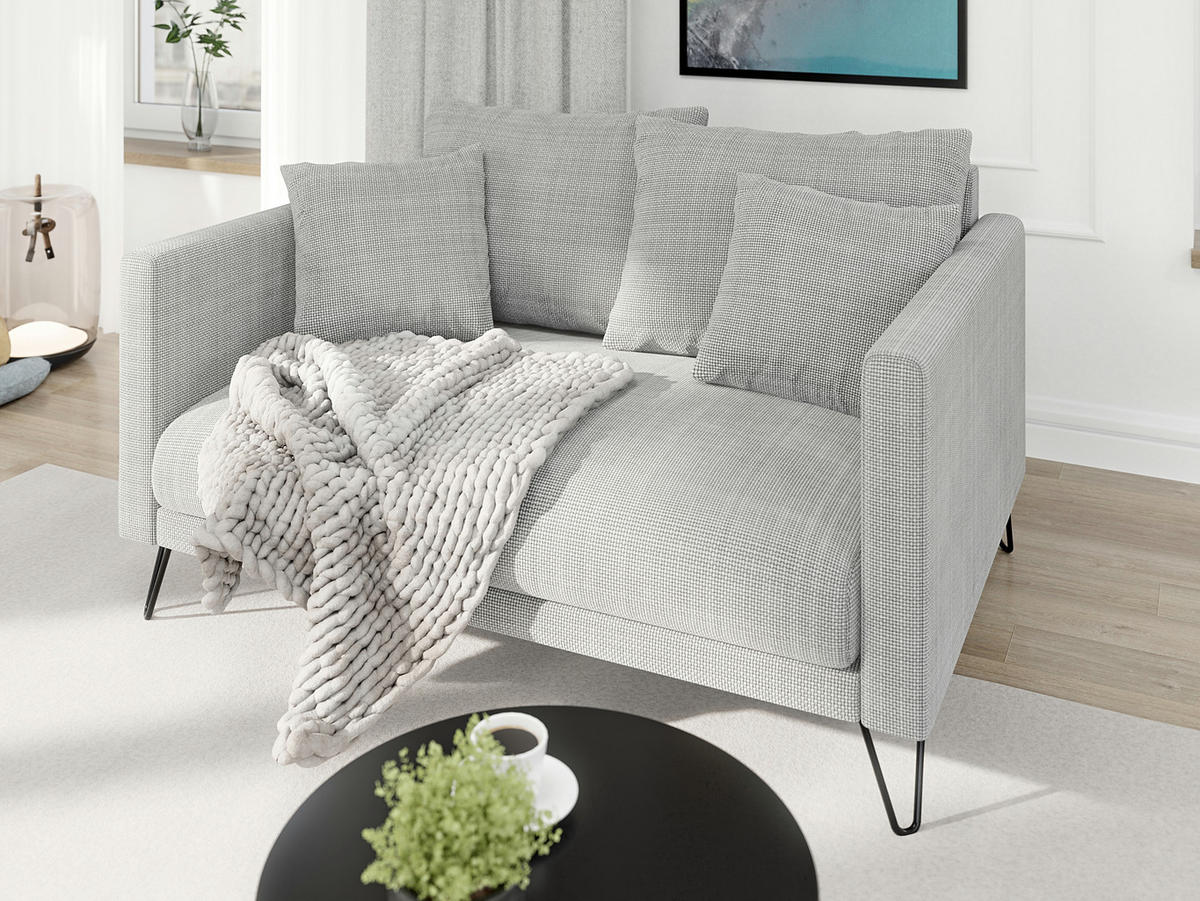 SITZGARNITUR 3+2+1 Harmony Hellgrau Chenille - Hellgrau/Schwarz, Holz/Textil (200/85/100cm) - S-Style Möbel