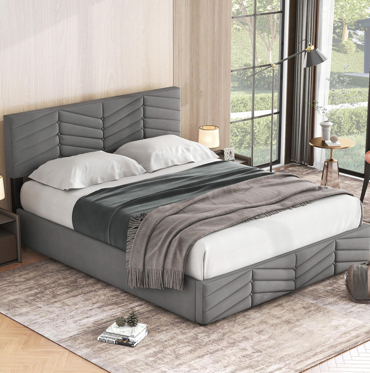 POLSTERBETT mit Bettkasten 140x200 cm Samt Grau - Grau, Metall (140/200cm) - Meubliv