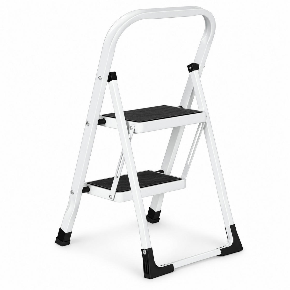 KLAPPTRITTLEITER 2 Stufen Weiß - Schwarz - Schwarz/Weiß, Kunststoff/Metall (48/81/47cm) - Mat-Haus