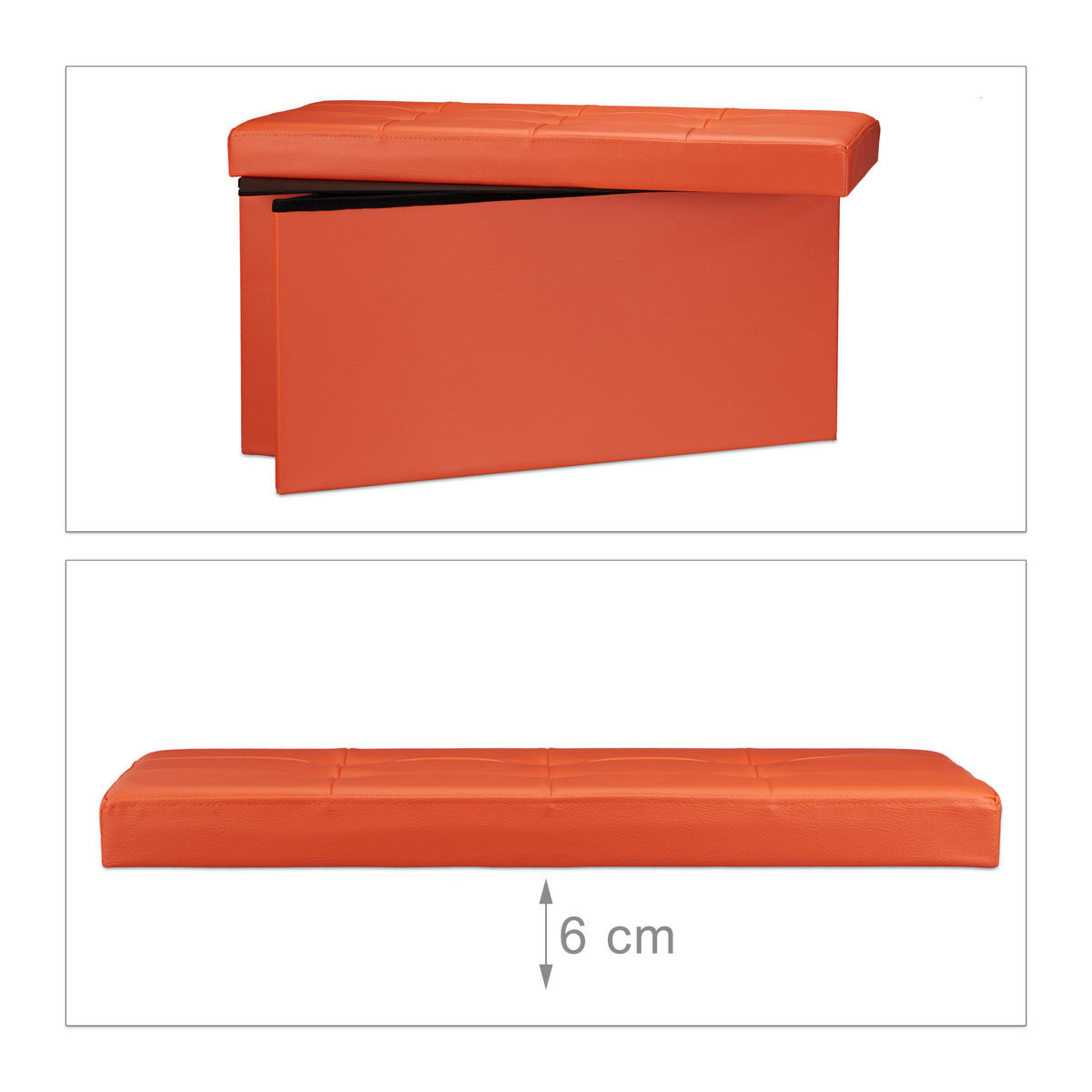SITZBANK Stauraum - Orange, Holzwerkstoff/Kunststoff (38/38/76cm) - Relaxdays