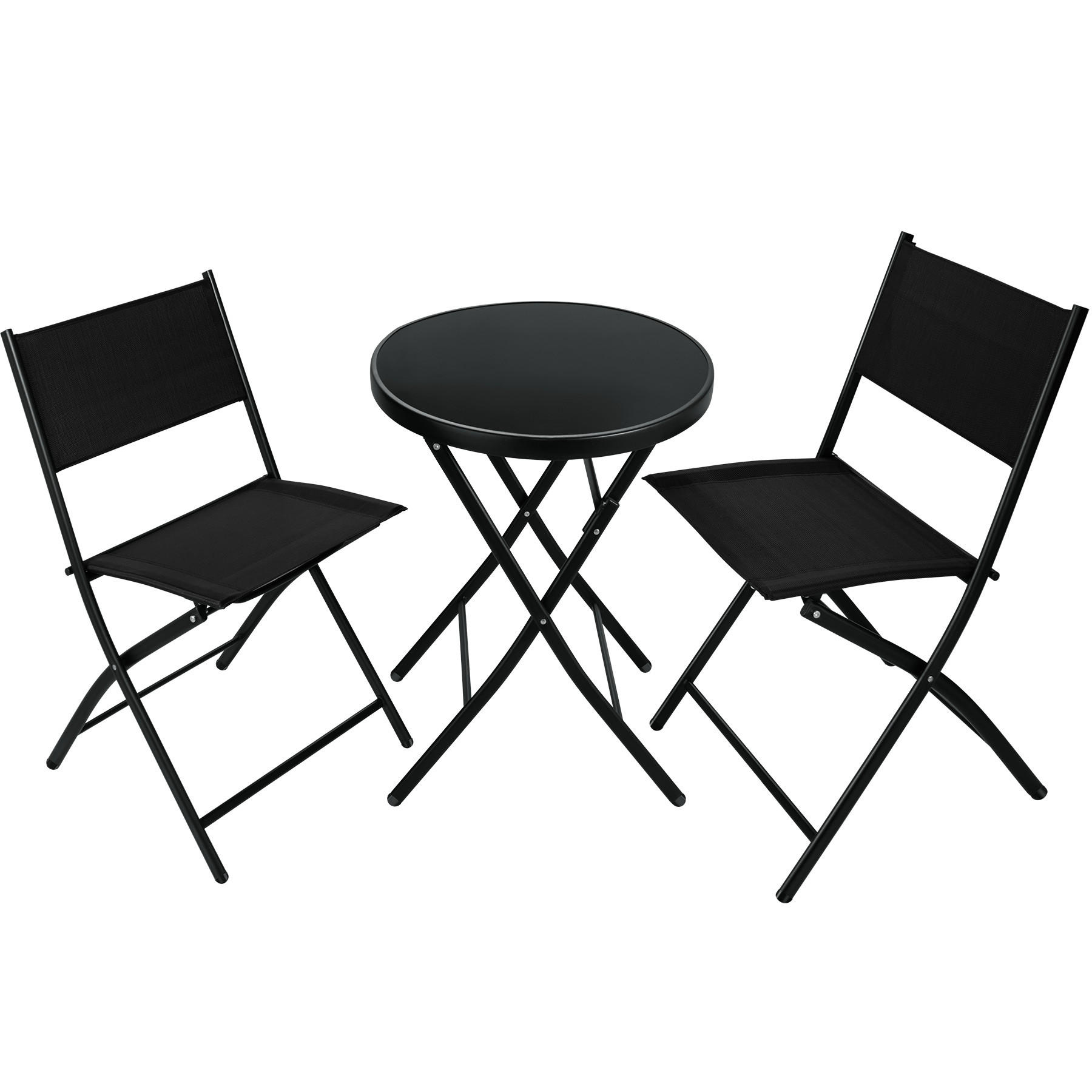 BISTRO-SET Düsseldorf,Tisch mit Sicherheitsglasplatte,schwarz - Schwarz, Naturmaterialien/Kunststoff - tectake