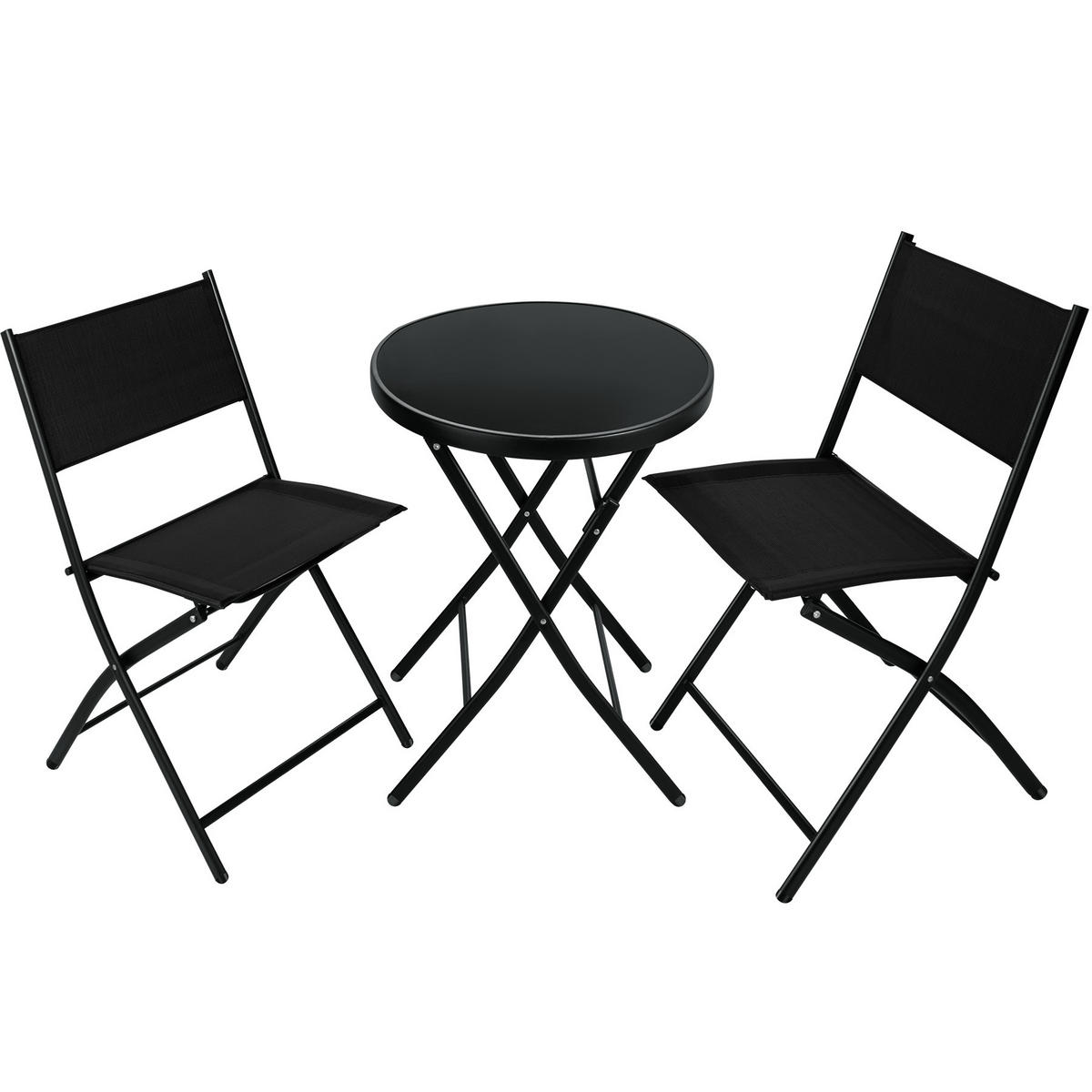 BISTRO-SET Düsseldorf,Tisch mit Sicherheitsglasplatte,schwarz - Schwarz, Naturmaterialien/Kunststoff - tectake