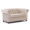 CHESTERFIELD-SOFA 2-sitzer Cleo Blink Beige Samt mit Kristallsteppung und braunen Massivholzfüßen - Beige/Braun, Holz/Textil (148/72/86cm) - S-Style Möbel