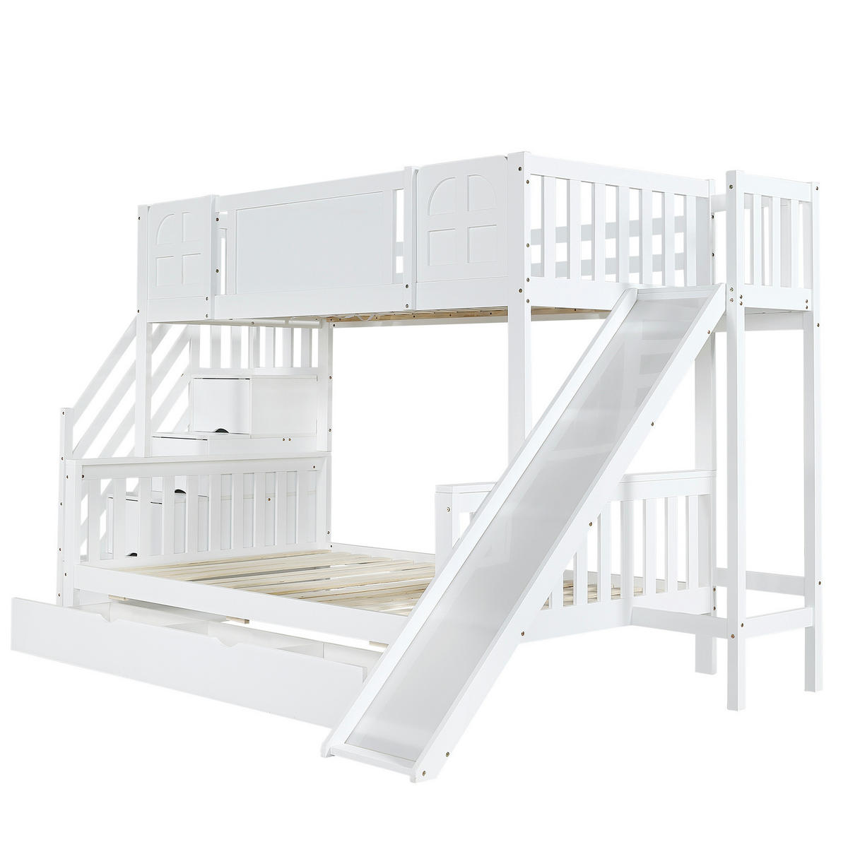 ETAGENBETT 90/200 & 120/200 cm aus Kiefer/MDF mit Rutsche und Stauraumtreppe Weiß - Weiß, Holzwerkstoff (90/200cm) - Modenvie