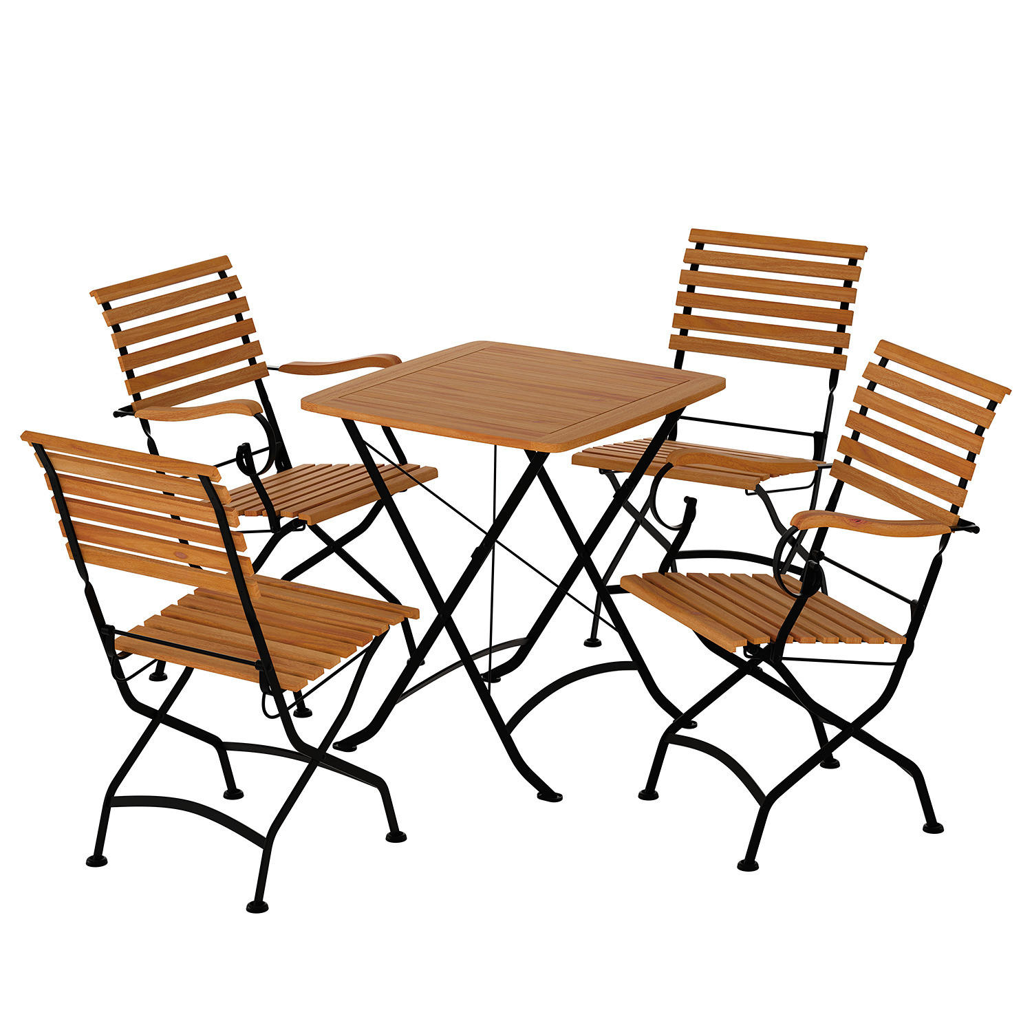 GARTENESSGRUPPE - Akazie massiv / Stahl - Akazie / Schwarz -5-teilig - Schwarz/Akaziefarben, Holz/Metall - home24