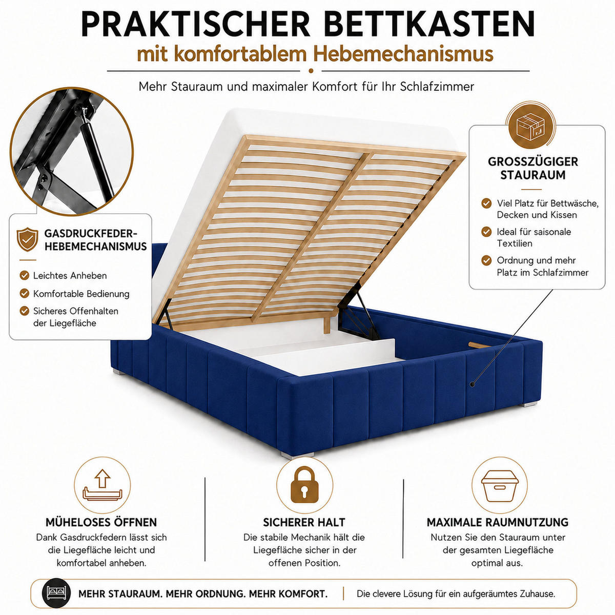 POLSTERBETT 180x200 cm, Alma, Doppelbett mit Bettkasten, Lattenrost aus Holz, Velourstoff, Dunkelblau - Dunkelblau, Holz/Kunststoff (180/200cm) - Marpur