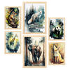 POSTER Set Mit 6 Wald Und Savanne Illustrationen Von Tieren In Naturlandschaften, Realistischer Aquarellstil A3 & A4 Rahmen Aus Hellem Holz - Beige, Papier (29/3cm) - Nacnic
