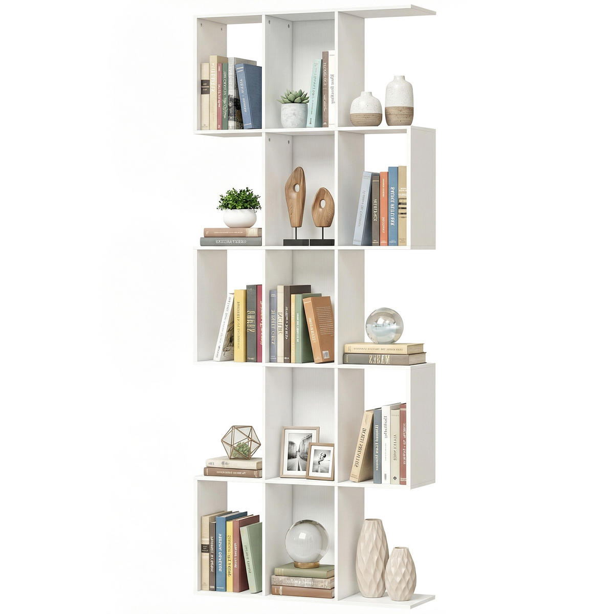BÜCHERREGAL,5-STUFIG S-förmig 80x24x200cm,weiß - Weiß, Holzwerkstoff (80/200/24cm) - Vallsero