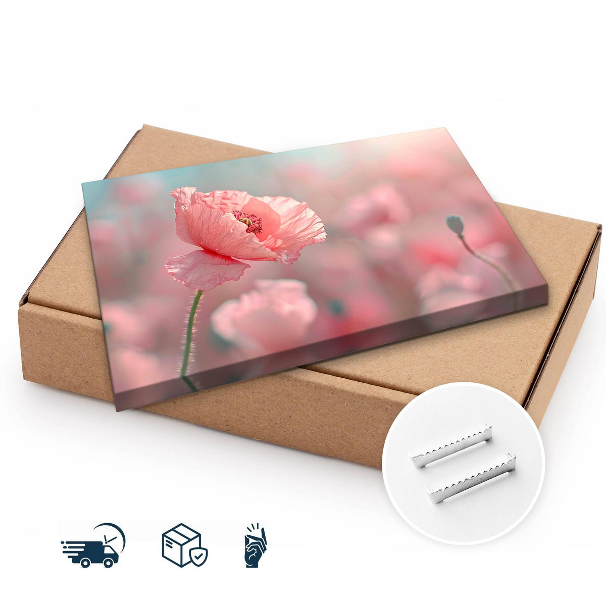 LEINWANDBILD für Wohnzimmer Mohnblumen Pflanzen Natur 120cm x 80cm - Blau/Rosa, Textil (120/80cm) - Muralo