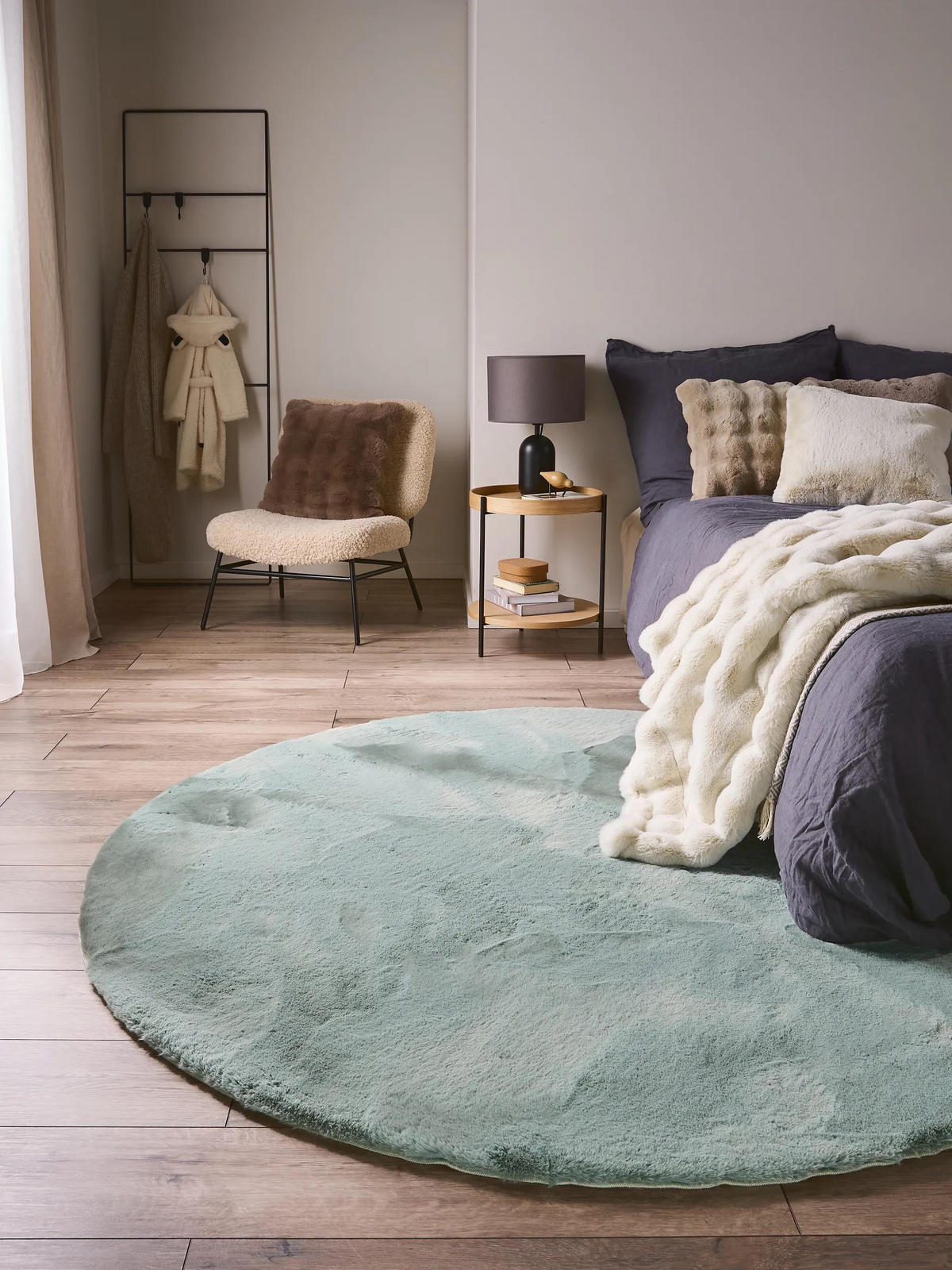 KUNSTFELL-TEPPICH Dave Mint ø 180 cm rund - Mintgrün, Kunststoff/Textil (180/180cm) - benuta Nest