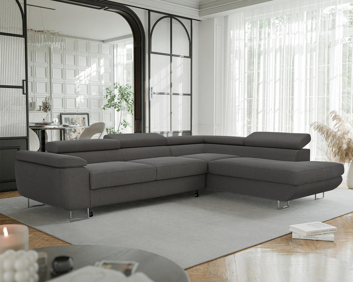 ECKSOFA ANTON mit Schlaffunktion und Bettkasten Anthrazit - Anthrazit, Holzwerkstoff/Kunststoff (274/203cm) - Idohome
