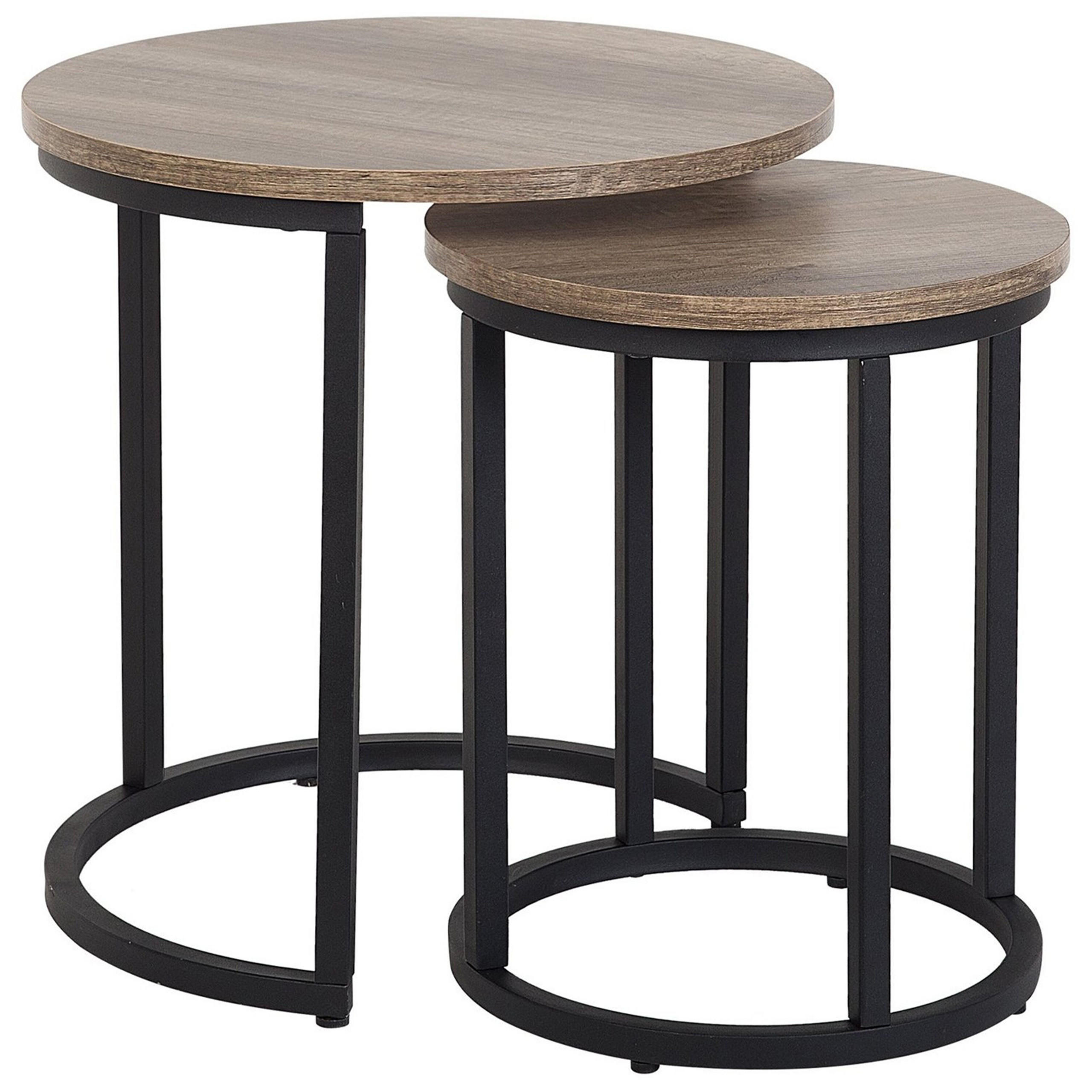 BEISTELLTISCH 2er-Set Rund Holz, Schwarz Dixie - Dunkelbraun, Holzwerkstoff (48/48cm) - Beliani