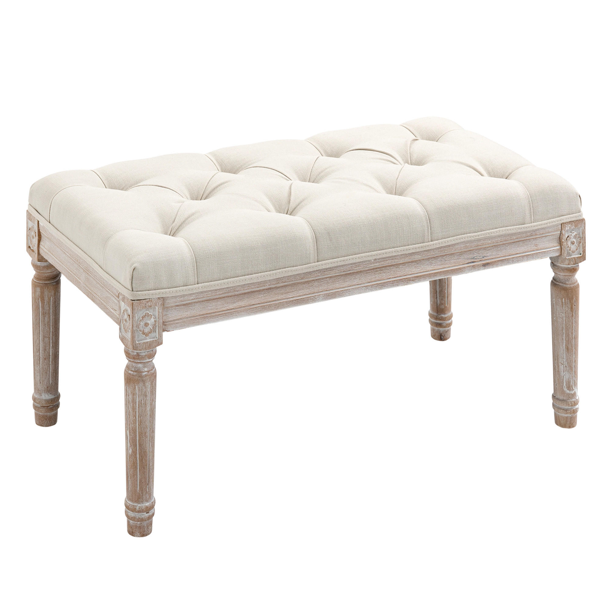 SITZHOCKER, Polsterbank mit Leinenoptik, Cremeweiß - Weiß, Kunststoff (80/43/40cm) - HOMCOM