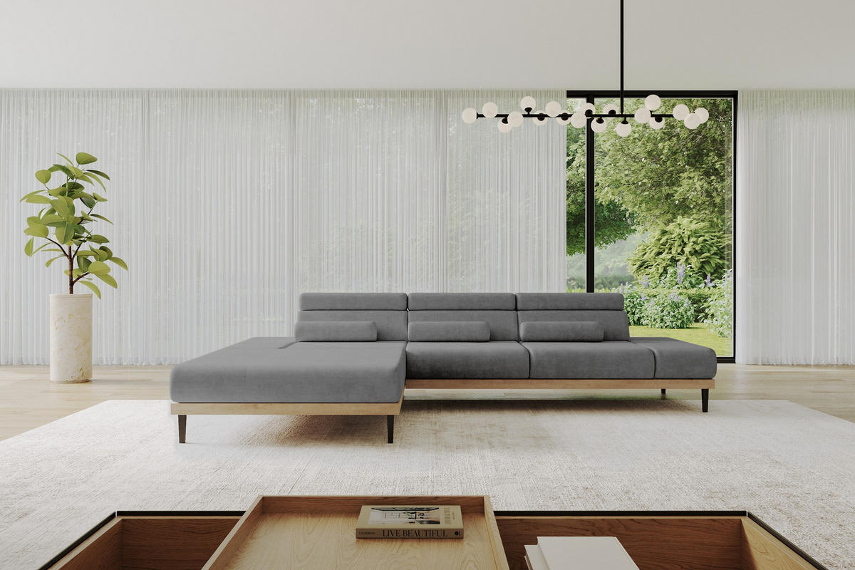ELEKTRISCHES ECKSOFA Links MONA 316x205x85 Grau Velours - Taupe, Holzwerkstoff/Textil (316/205cm) - ALTDECOR