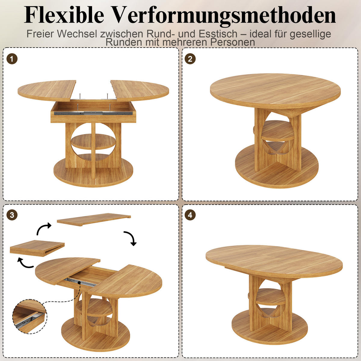 ESSTISCH in Holzoptik Ausziehbarer Küchentisch mit Stauraum, Multifunktionstisch für Küche und Wohnzimmer, 110–150cm - Braun, Holzwerkstoff/Metall (150/110/76cm) - STILVORA