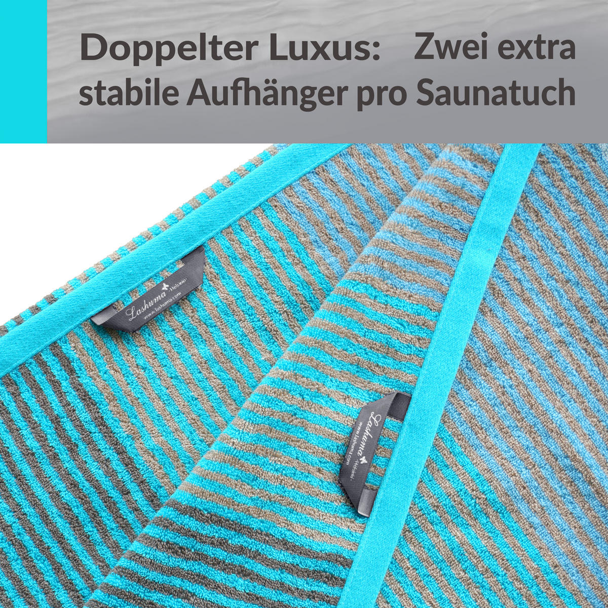 SAUNAHANDTUCH Helsinki Türkis – Beige 85x200 cm - Türkis/Beige, Textil (85/200cm) - Lashuma