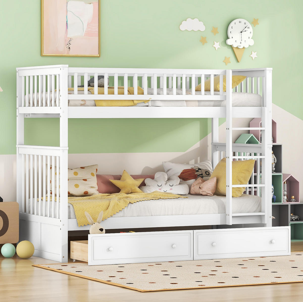 ETAGENBETT 90/200 cm in Weiß mit 2 Schubladen, umwandelbar in 2 Einzelbetten - Weiß, Holz (140/200cm) - OKMYHOME