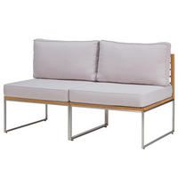 LOUNGESOFA - 2-teilig - Webstoff / Teak massiv - Hellgrau, Holz/Textil (140/74/70cm) - home24