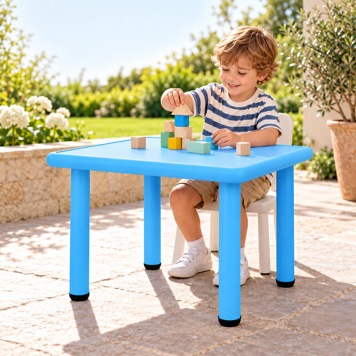 KINDERTISCH Blau 52x62 cm - Blau, Kunststoff/Metall (62/52/62cm) - Relaxdays
