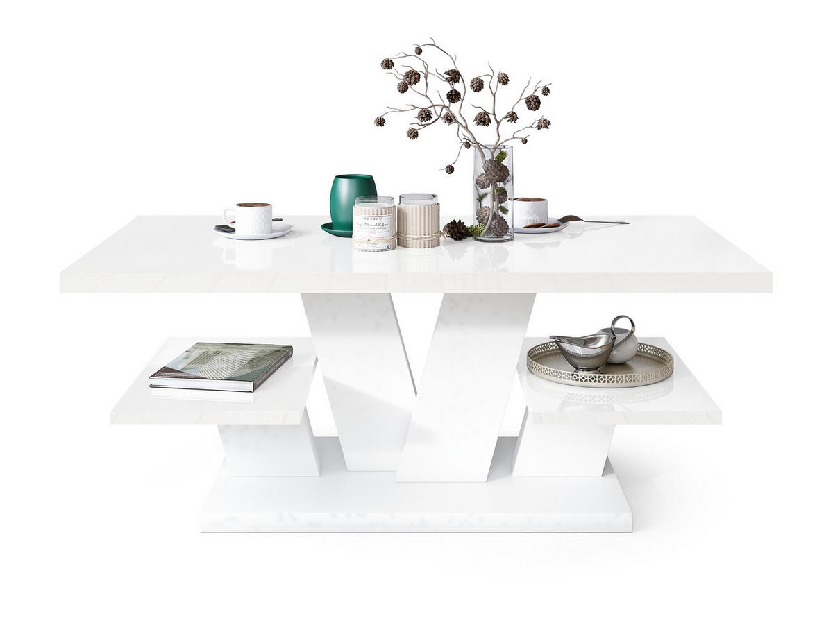 COUCHTISCH rechteckig Weiß Hochglanz 110/60/45 cm - Weiß Hochglanz/Weiß, Holzwerkstoff (60/110/45cm) - designimpex