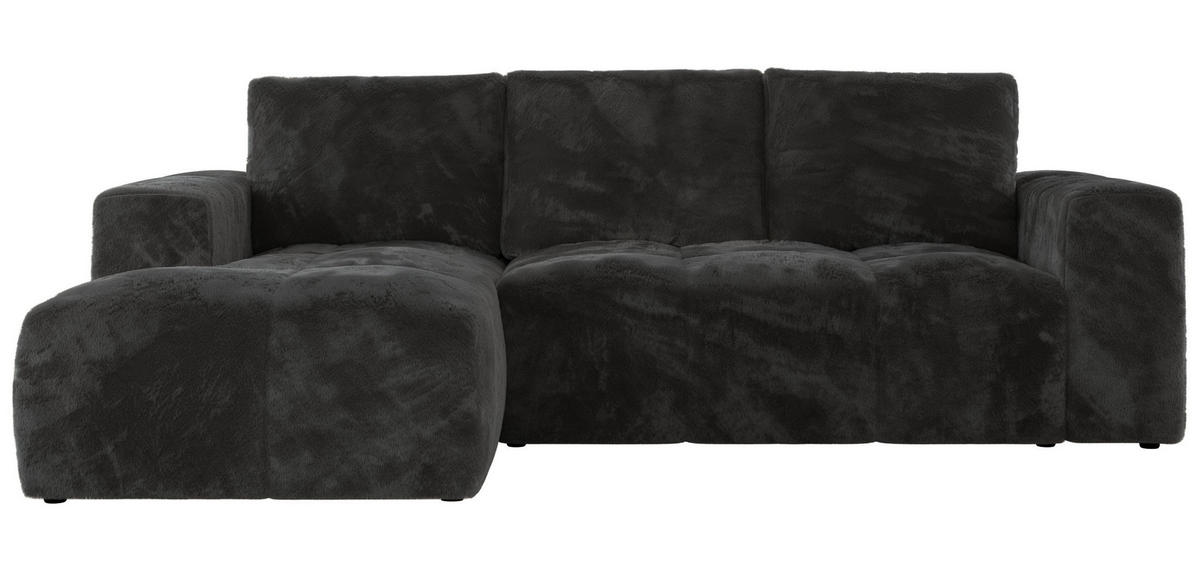 ECKSOFA MONIVA Dunkelgrau Plüsch - Links - Dunkelgrau/Schwarz, Textil (164/266cm) - MKS