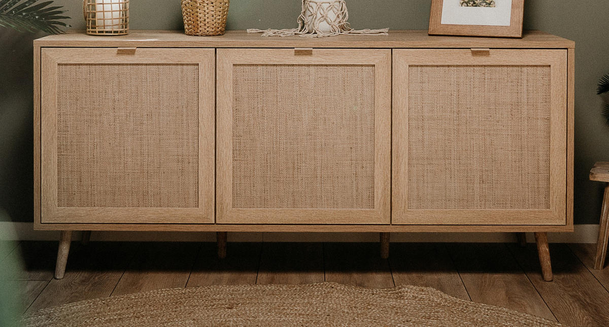 SIDEBOARD Eiche Sonoma, Bast-Dekor 150 cm, Kommode skandinavisch - Eichefarben, Holz/Holzwerkstoff (150/71/40cm) - Furn.Design