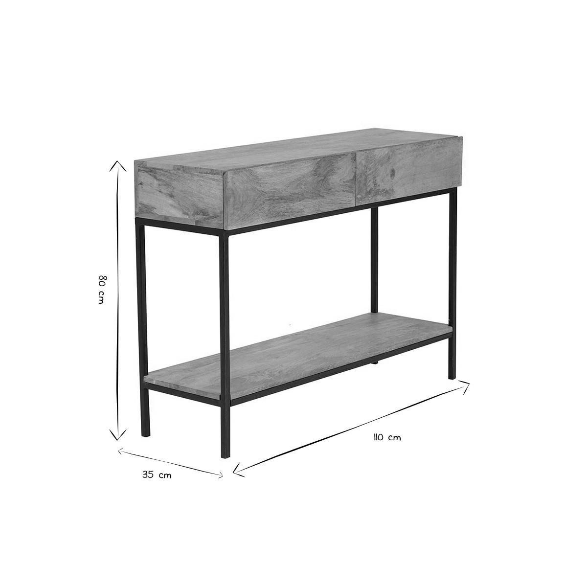 KONSOLE Industrie-Stil Mangoholz Metall L110 cm YPSTER - Dunkelbraun, Holz (110/35/80cm) - Miliboo