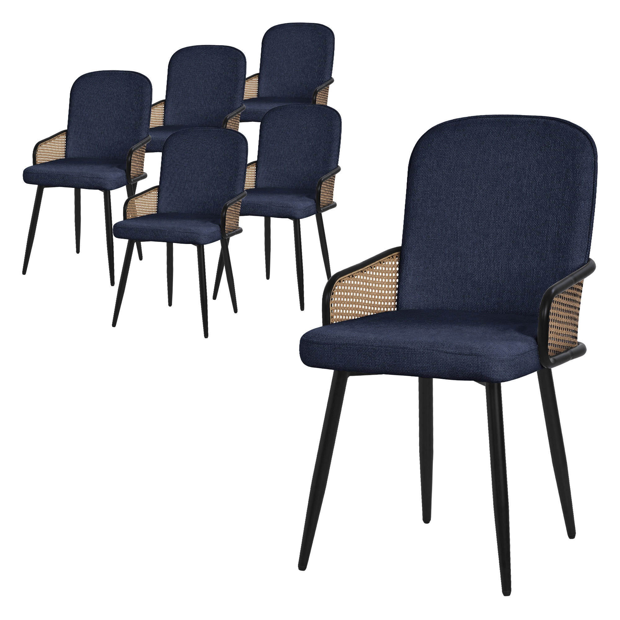 ML-DESIGN JÍDELNÍ ŽIDLE, sada 6 ks, barva tmavě modrá, s látkovým potahem v ratanovém vzhledu