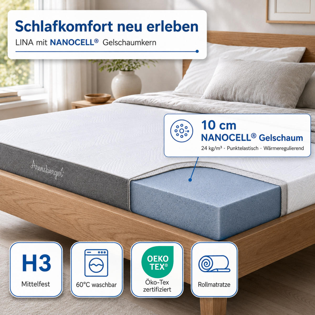 GEL-MATRATZE LINA, Höhe 11cm, 120x200cm - Weiß, Textil (120/200cm) - Arensberger