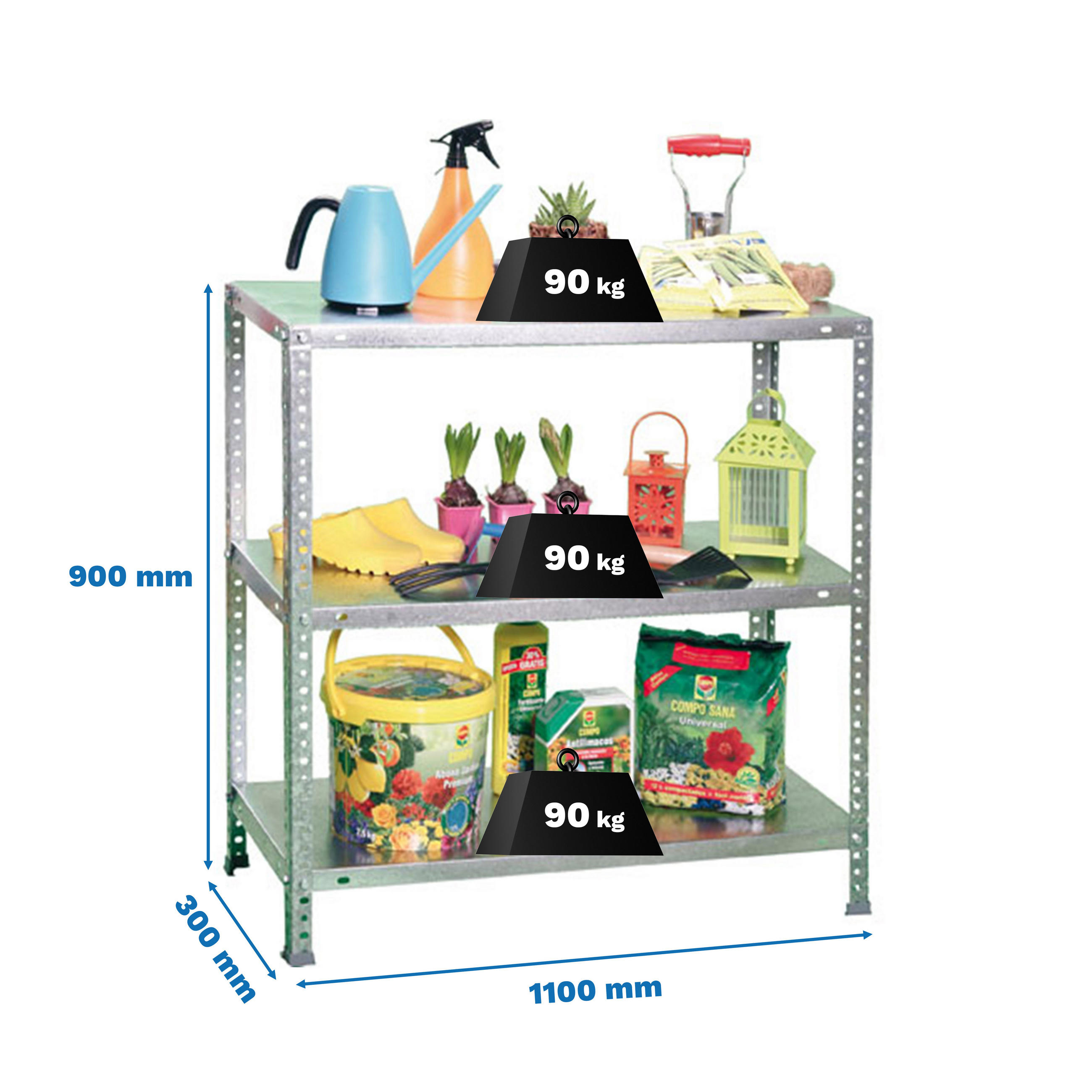 SCHRAUBREGAL PANDA MINI | HxBxT 90x110x30cm | Fachlast 90kg | Verzinkt - Silberfarben, Metall (110/90/30cm) - PROREGAL