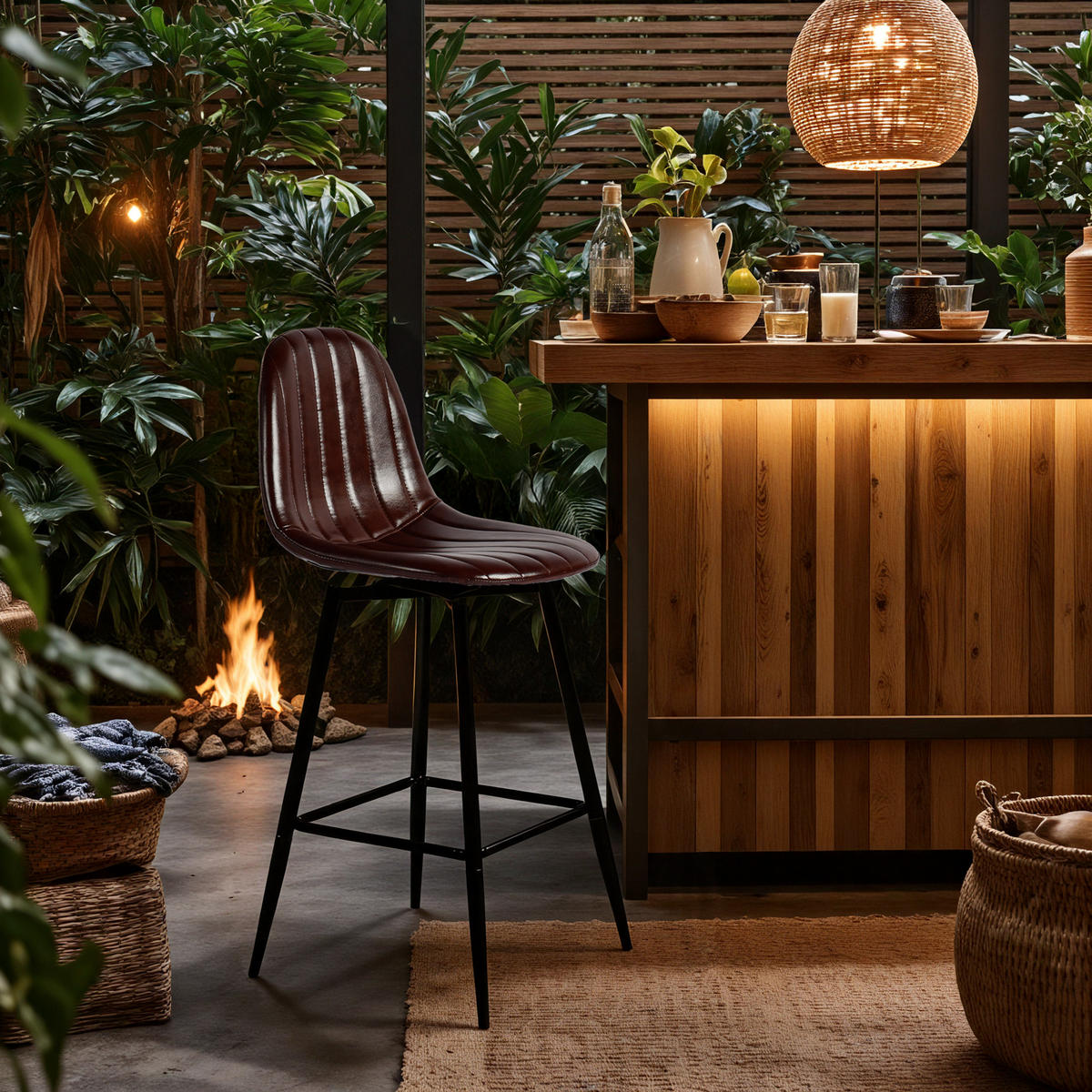 BARHOCKER Drehbare 2er-Set H67 cm - Rotbraun/Schwarz, Textil/Metall (42.5/97/46.5cm) - Urban Meuble