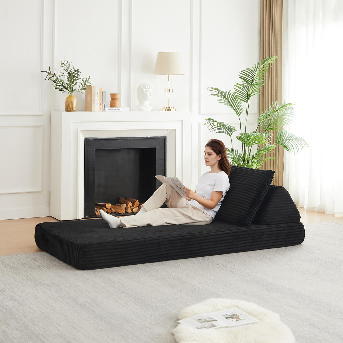 RÉCAMIERE 211 cm frei kombinierbar mit dreieckigen Rückenlehnen, DE-42722, Schwarz - Schwarz, Textil (211.5/48/106.5cm) - ComfortXL