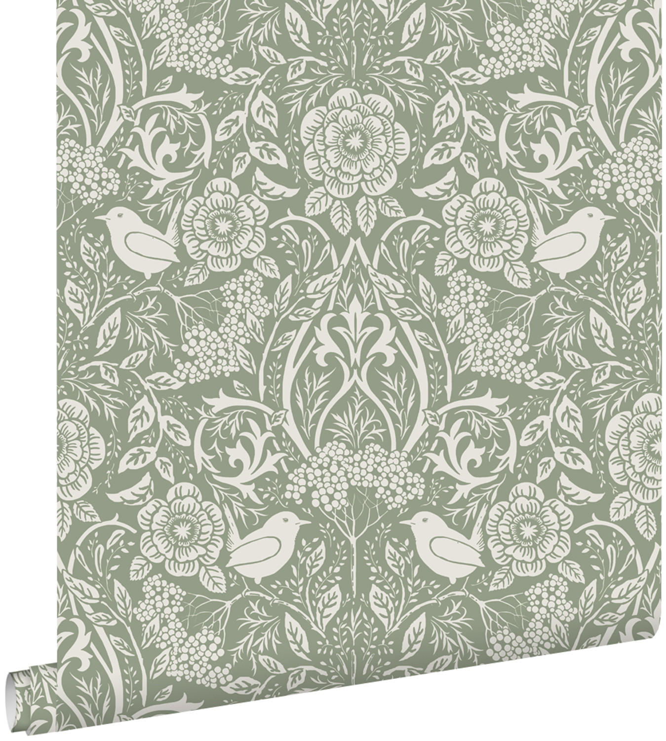 TAPETE Blumen und Vögel im Jugendstil 53 cm x 10.05 m - Grün, Papier (53/1000cm) - ESTAhome