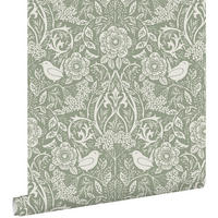 TAPETE Blumen und Vögel im Jugendstil 53 cm x 10.05 m - Grün, Papier (53/1000cm) - ESTAhome