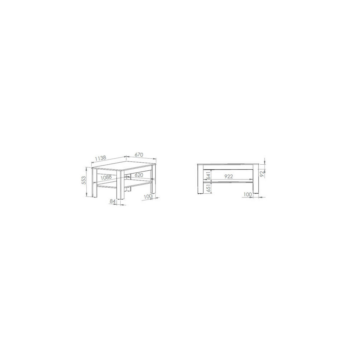 COUCHTISCH Blanco Pinie weiß / grau 114 / 67 / 56cm - Weiß, Holz/Holzwerkstoff (67/114/56cm) - Feldmann-Wohnen