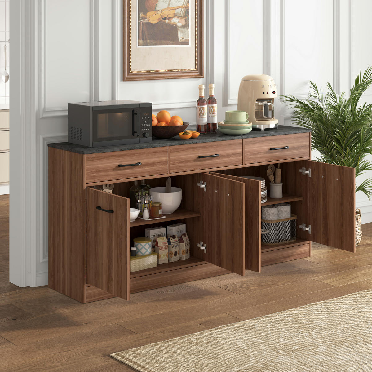 SIDEBOARD DE-38864 160/37/76,5 cm 3 Schubladen und verstellbare Böden Walnuss - Walnussfarben, Holzwerkstoff (160/76.5/37cm) - ComfortXL