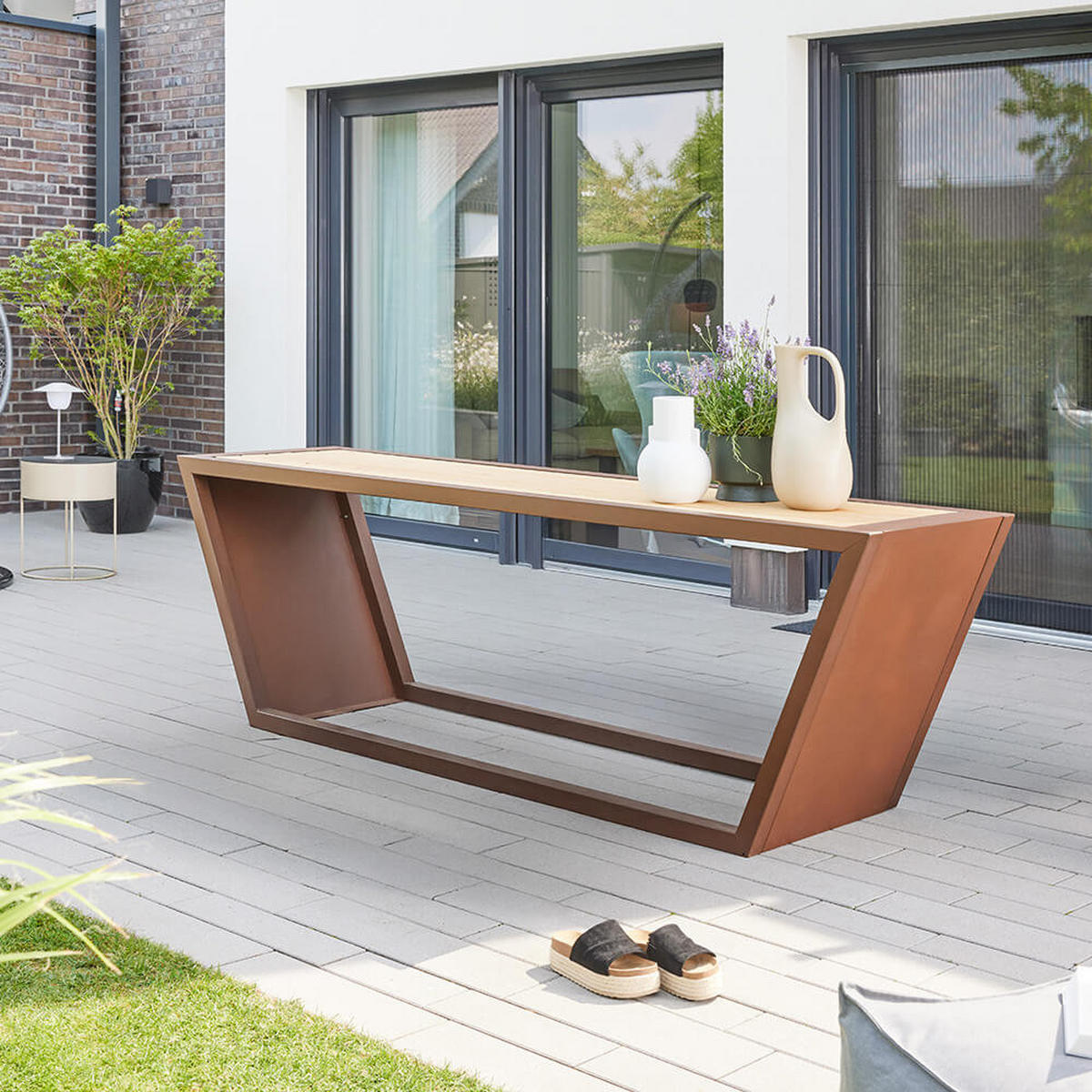 SITZGARNITUR KOBON - Farbe: Braun, Ausführung: 1 x Tisch - Anthrazit/Braun, Holz/Metall (194.5/46/40cm) - Home Deluxe