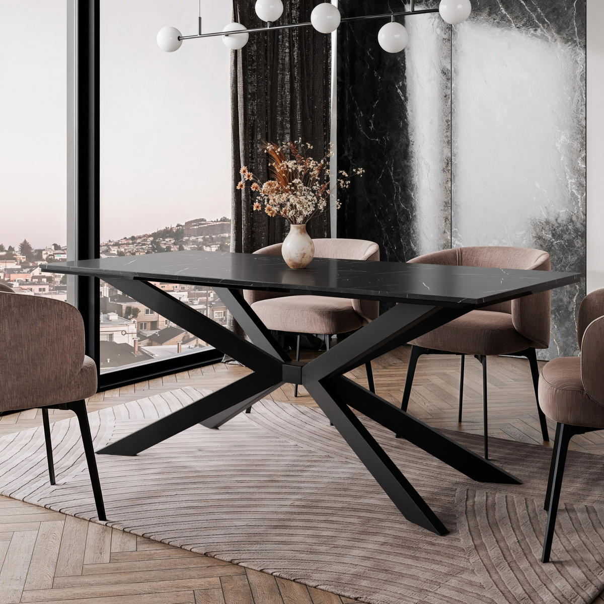 ESSTISCH Schwarz Marmoroptik 190x90 cm - Schwarz, Holzwerkstoff (190/90/76.5cm) - PROSPERO