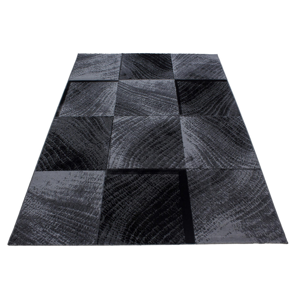 TEPPICH Kurzflor Karo-Design Polypropylen Wohnzimmer Schwarz Rechteckig 120x170 - Schwarz, Textil (120/170cm) - KADIMA DESIGN