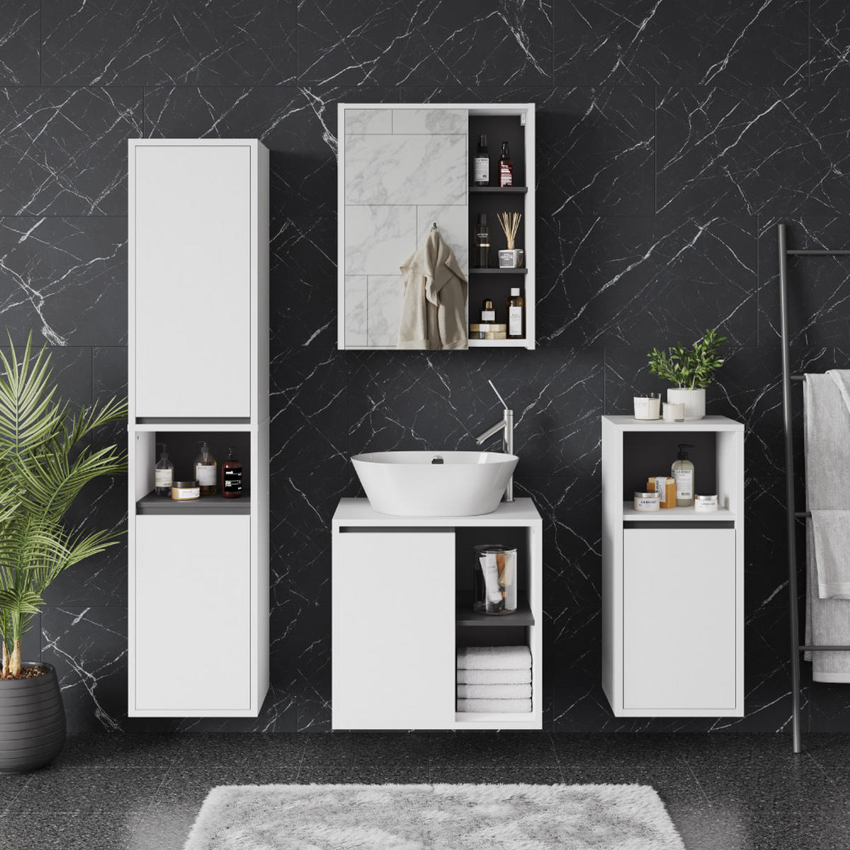 SESTAVA KOUPELNOVÉHO NÁBYTKU Viola Bílá/šedá - bílá/šedá, kompozitní dřevo (60/60/45.5cm) - Vicco