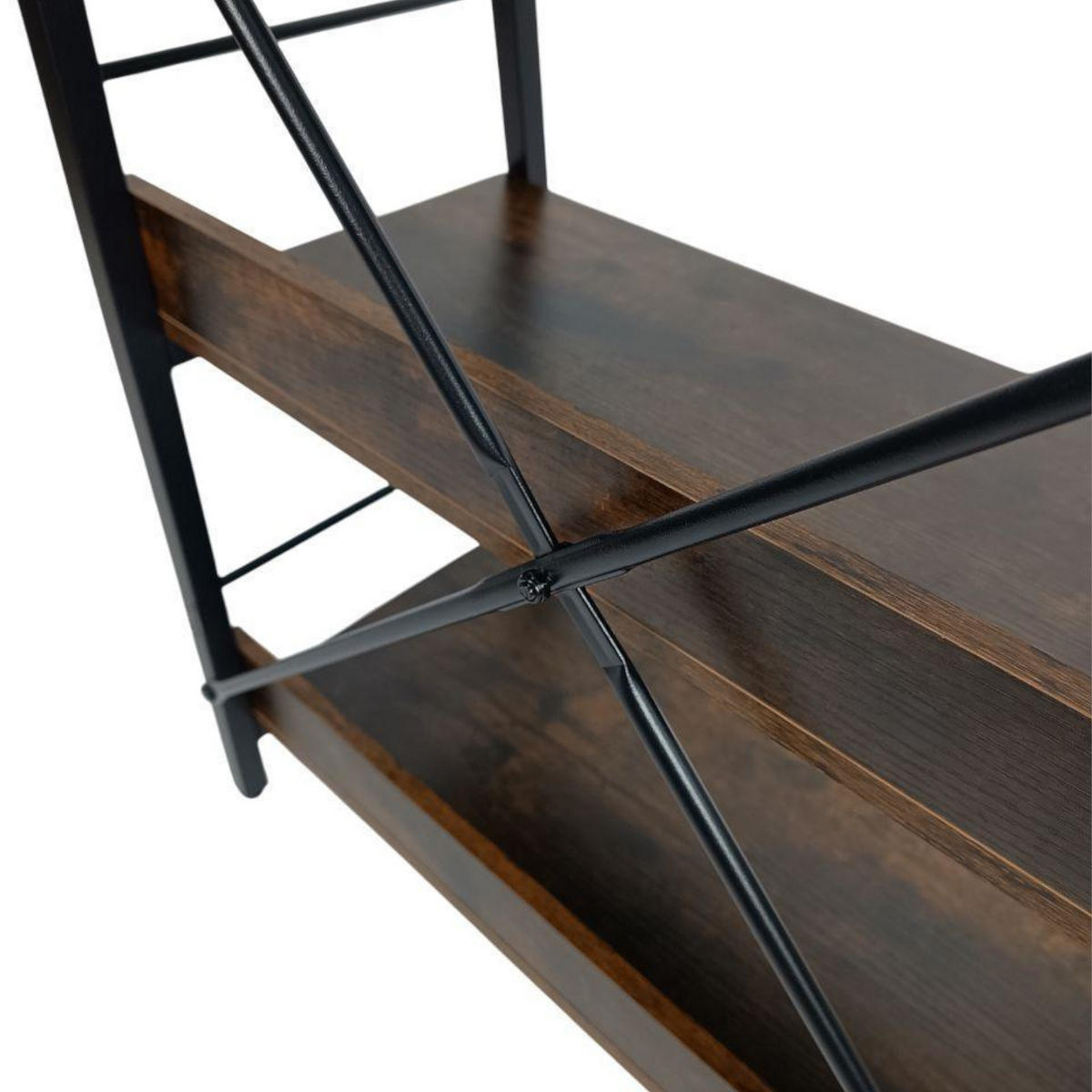 STANDREGAL Holzoptik Metall Dunkelbraun Schwarz 3 Ebenen 61x35x84 cm - Dunkelbraun/Schwarz, Holzwerkstoff/Metall (61/84/35cm) - Begryf