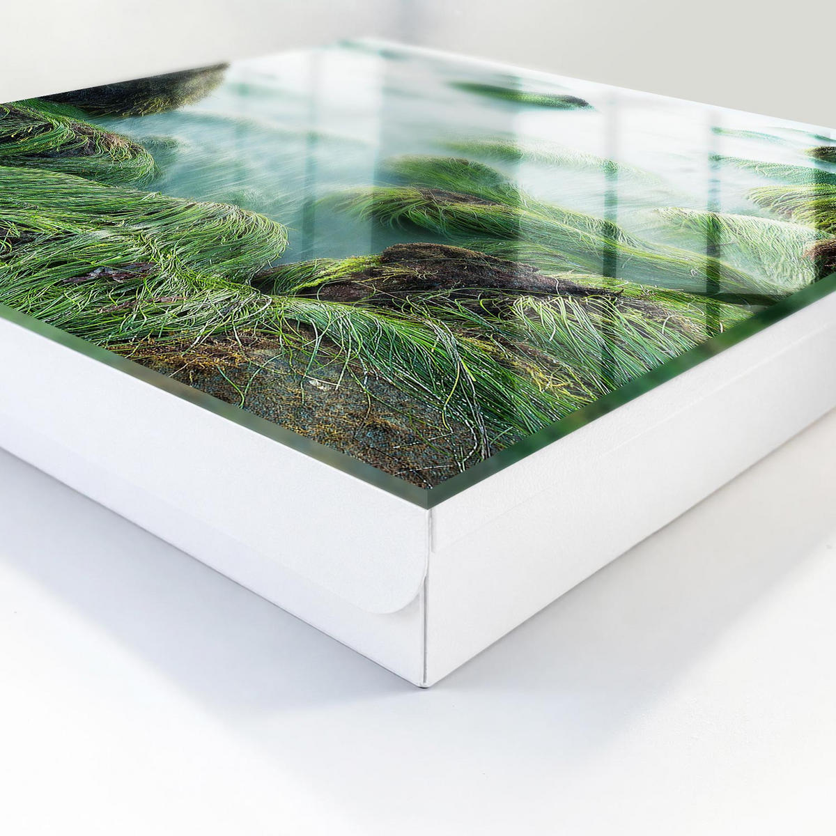 SCHLÜSSELBOX Weiß 30x30 cm – Türöffnung nach rechts - Grüne Wellen - Grün, Metall (30/30/5cm) - TULUP