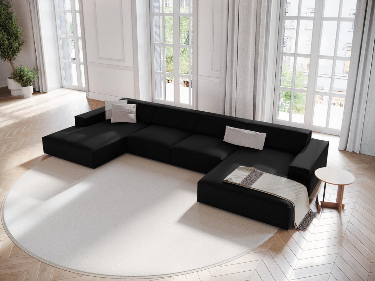 PANORAMASOFA Jodie aus Samt schwarz 6 Sitzplätze - Schwarz, Textil (166/70/364cm) - Micadoni