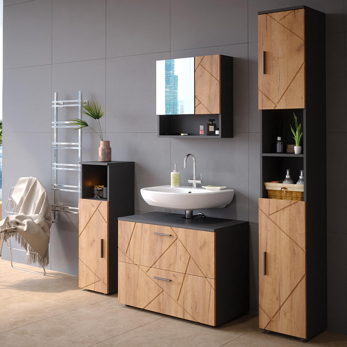 Honigeiche/Anthrazit, Holzwerkstoff (80/58/41cm) - Vicco