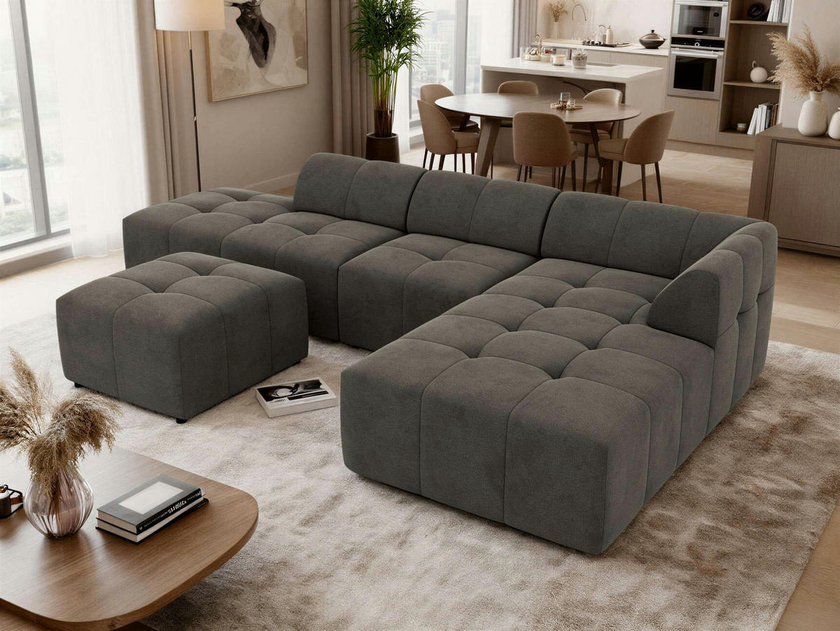 ECKSOFA GRIDA 4M L Dunkelgrau Velvet - Rechts - Dunkelgrau/Schwarz, Kunststoff/Textil (176/335cm) - MKS