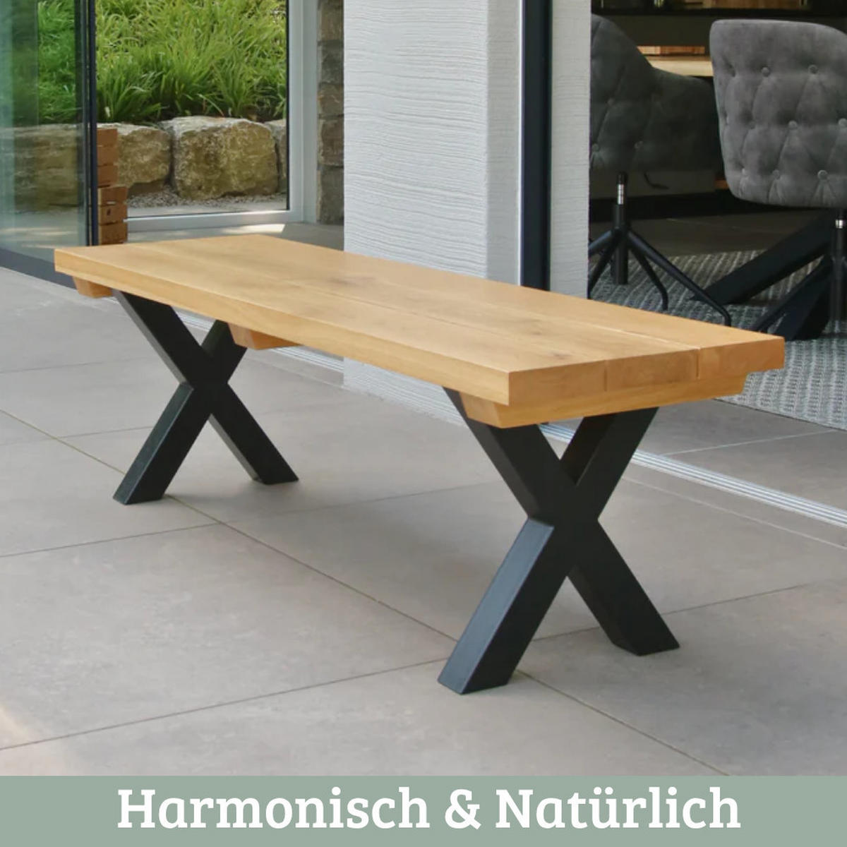 HOLZBANK MITCH Eiche Massiv 160x40x46 cm - Braun, Holz (160/46/40cm) - DELUKE